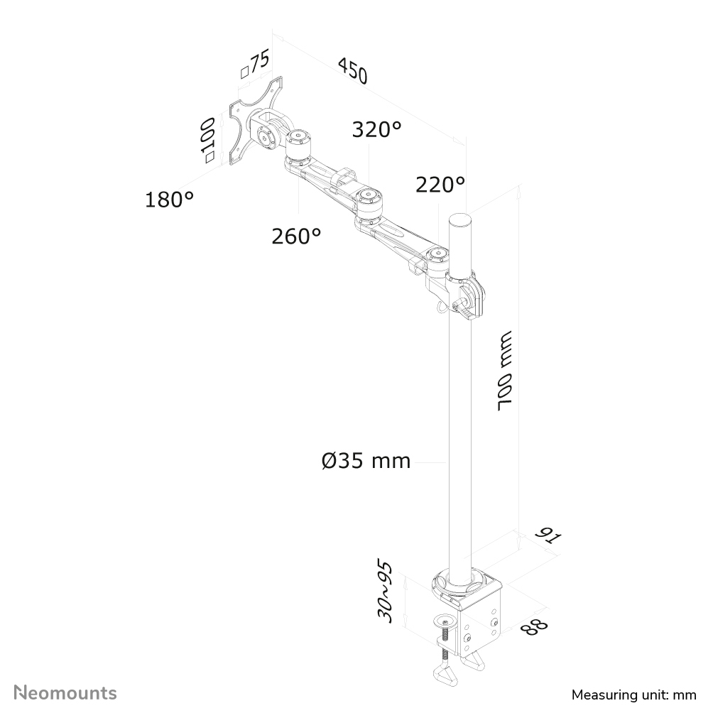 Neomounts FPMA-D935POLE70 Monitorarm 10-30"